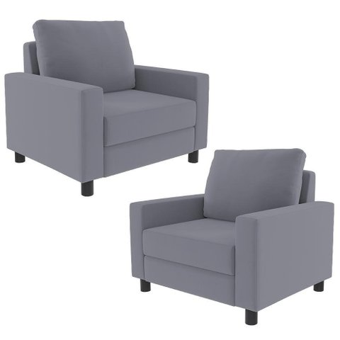 Kit 02 Poltronas Malta Suede Cinza
