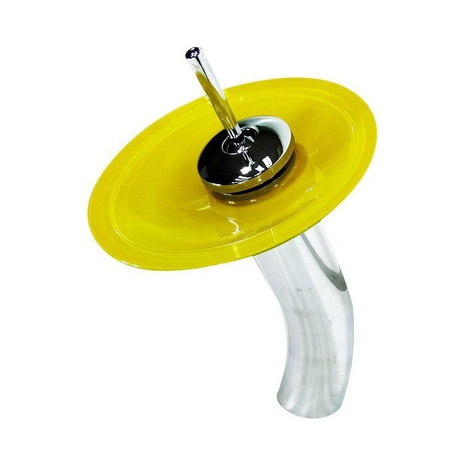 Cuba de Vidro Abaulada 45cm Amarelo + Válvula + Torneira Cascata - 2