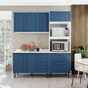 Ver imagem 1 de Cozinha Pérola com Tampo Completa 3 Peças Aéreo 3 Portas e Balcão 2 Gavetas 3 Portas e Torre Quente Yescasa Azul/Branco