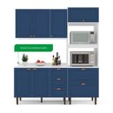 Ver imagem 4 de Cozinha Pérola com Tampo Completa 3 Peças Aéreo 3 Portas e Balcão 2 Gavetas 3 Portas e Torre Quente Yescasa Azul/Branco