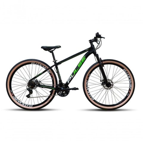 Bicicleta Pulse Quick Aro 29 Freio a Disco 21v Cambios Shimanos Preto Verde e Branco