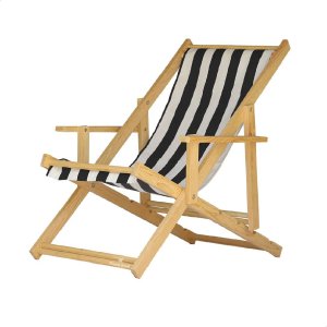 Espreguiçadeira Preguiçosa Adulto Dobrável Madeira Maciça Natural com Tecido - Listrado Preto