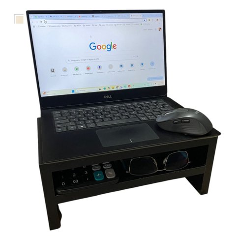 Suporte Preto para Monitor e Notebook de Mesa Gamer Madeira