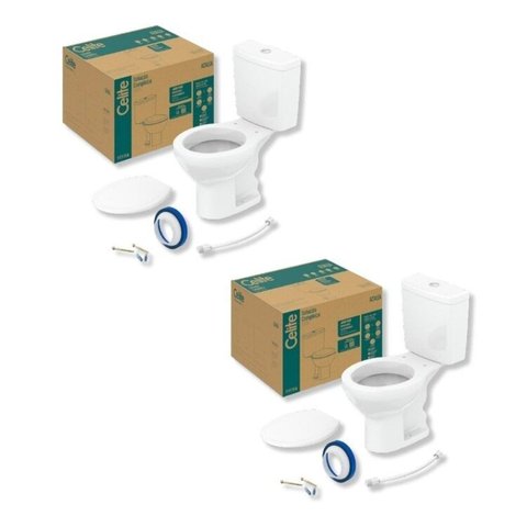 Kit 2 de Bacia com Caixa Acoplada e Assento Azálea Celite