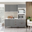 Ver imagem 1 de Cozinha Pérola com Tampo Completa Modulada 3 Peças Aéreo 3 Portas e Balcão 2 Gavetas 3 Portas e Torre Quente Yescasa Cinza/Branco