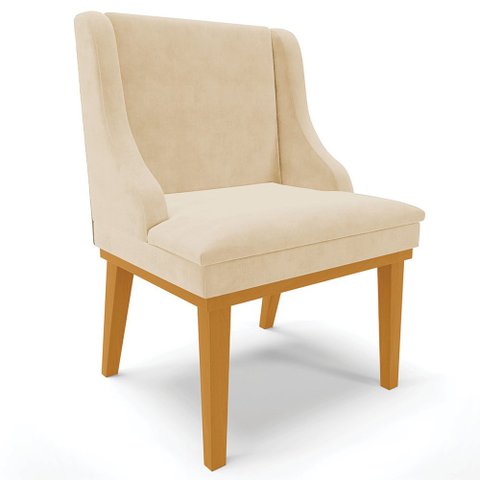 Poltrona Decorativa Base Fixa de Madeira Firenze Suede Bege/Castanho - Gran Belo