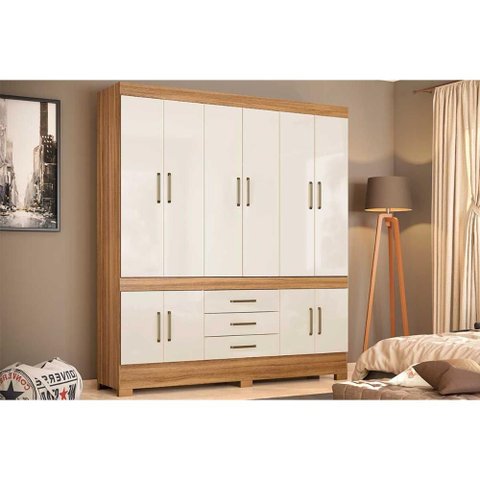 Guarda Roupa Casal 10 Portas e 3 Gavetas New Murano Amêndola/off White - Demóbile