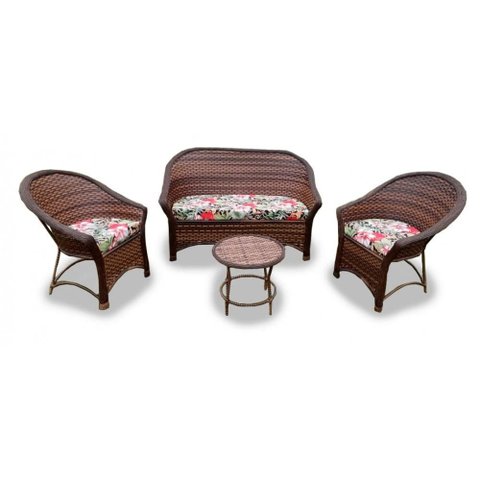 Conjunto de Sofá Fibra Sintética Bali Promo - 1 Sofá 2L + 2 Poltronas + 1 Mesa Centro - Tecido Santa