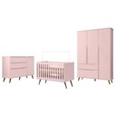 Ver imagem 1 de Dormitório Melinda Guarda Roupa, Cômoda com Porta e Berço Retrô Rosê Acetinado - Phoenix Baby