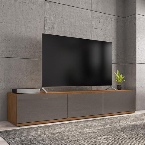 Rack para Sala Tv Eros 180 com 2 Portas e 1 Gaveta Cinza Perola/cedro