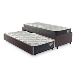 Bicama Box Solteiro Courino Linho Marrom 88x188 com Dois Colchões Adapto Molas Ensacadas Ecoflex - 1