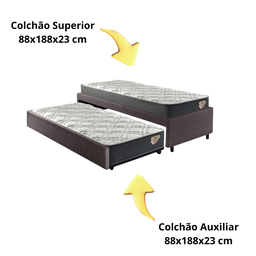 Bicama Box Solteiro Courino Linho Marrom 88x188 com Dois Colchões Adapto Molas Ensacadas Ecoflex - 7