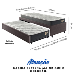 Bicama Box Solteiro Courino Linho Marrom 88x188 com Dois Colchões Adapto Molas Ensacadas Ecoflex - 2
