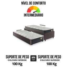 Bicama Box Solteiro Courino Linho Marrom 88x188 com Dois Colchões Adapto Molas Ensacadas Ecoflex - 6