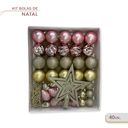 Ver imagem 1 de Kit Enfeites de Natal Bolas Estrela Dourado e Rosa Completo