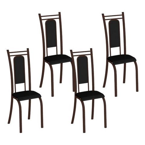 Kit 4 Cadeiras Paris Corino Preto Tubo Marrom Cafe