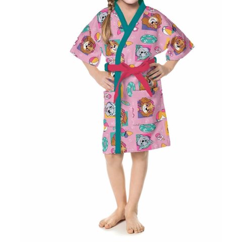 Roupão Atoalhado Infantil Lepper Antialérgico Patrulha Canina Menina Kimono com Manga:m