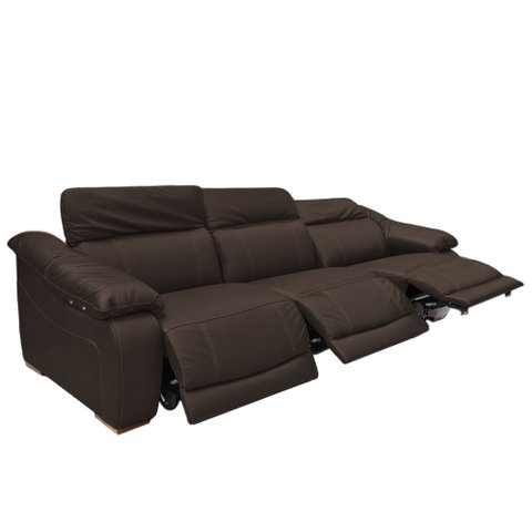 Sofá Elétrico Reclinável Sala de Estar Concepción U076 308cm Modulado Botão Touch Couro Marrom G49 -