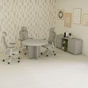Ver imagem 5 de Mesa de Reunião Redonda 110cm x 110cm com 4 Lugares e Pés Painel para Escritório Corporate Cinza