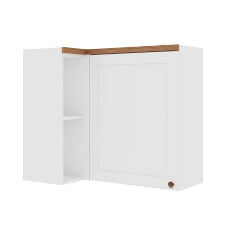 Armário Aéreo de Canto 93cm para Cozinha Modulada Nichos Mdf Cor:branco com Ébano