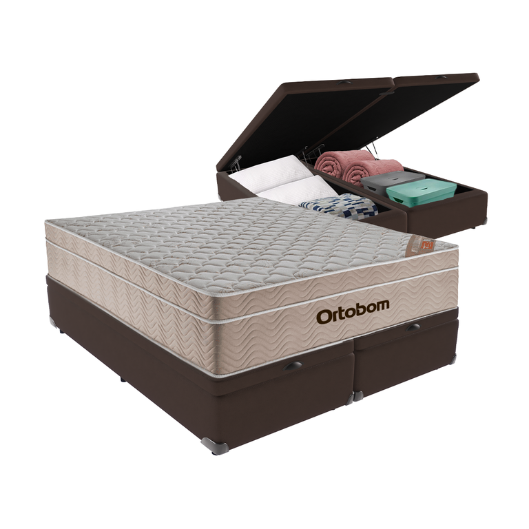 Airtech Colchão Ortobom Queen com Baú Marrom 158cm Springpocket