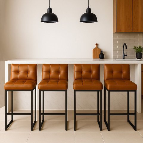 Banqueta Cozinha Alta com Encosto Industrial Kit 4 Preto Lirina Pu Whisky C05 - D’Rossi