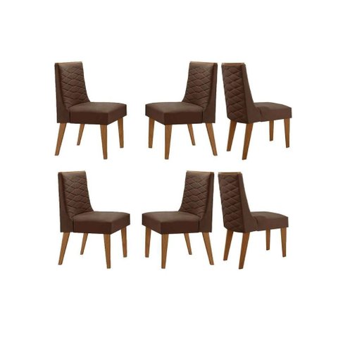 Cadeira de Cozinha Dafne Kit 6 Un Madeira Capuccino/suede Marrom - Rufato