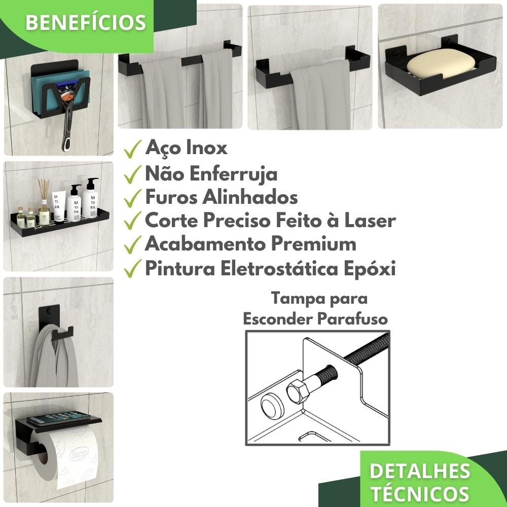 Kit Acessórios Para Banheiro 7 Peças Preto ELG - 2