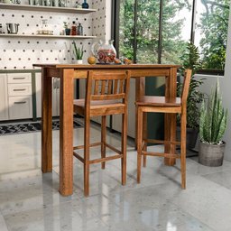 Aparador de Apoio 2,00m para Bar Rústico Decorativo com 4 Banquetas Bh em Madeira Maciça - Natural - 2