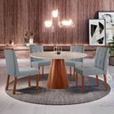 Ver imagem 1 de Conjunto Sala de Jantar Mesa Gênova 110cm Tampo Redondo Vidro Off White com 4 Cadeira