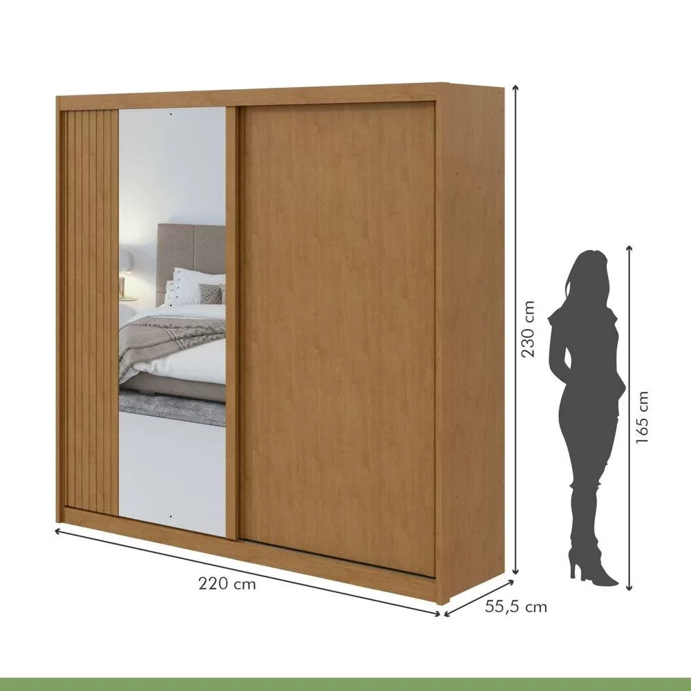 Guarda Roupa Casal com Espelho 2 Portas 4 Gavetas Velaris Lopas Amêndoa - 2