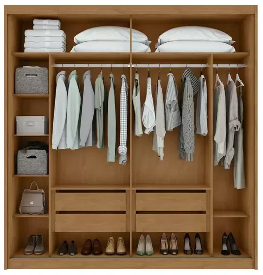 Guarda Roupa Casal com Espelho 2 Portas 4 Gavetas Velaris Lopas Amêndoa - 3