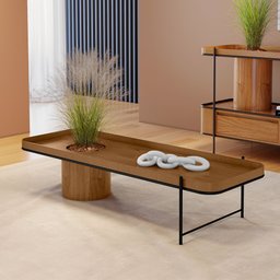 Mesa de Centro Cachepot em Madeira Maciça Castanho Estrutura Metálica Preto - 1