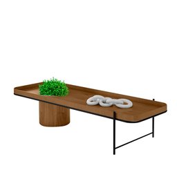 Mesa de Centro Cachepot em Madeira Maciça Castanho Estrutura Metálica Preto - 2