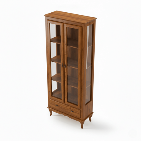 Cristaleira 2 Portas 1 Gaveta Classica MDF Pes Luiz Xv Ecomem Cor Imbuia