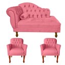 Ver imagem 1 de Kit Divã Recamier Sofá Imperial 120 Cm + 2 Poltronas Suede:rosa