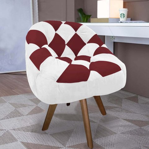 Poltrona Paloma Escritório Sala Giratória Madeira Suede Branco e Suede Vinho - Dominic Decor