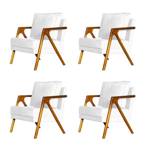 Kit 4 Poltronas Cadeira Marilia Recepção - Corino Branco
