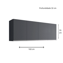 Armário para Cozinha Aéreo 4 Portas 1,6m - Andréia: Cinza Fosco - 3
