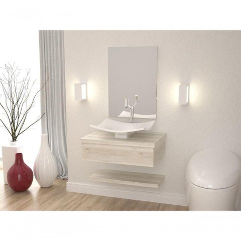 Conjunto Bancada C-cuba F44, Prateleira e Espelheira Metrópole 606 Preto Ônix Snow