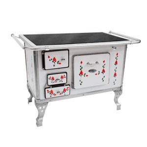 Fogão a Lenha Simples N2 Porta Basculante Direito Flor Artesanal Chapa Vitrocerâmica