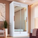 Ver imagem 1 de GuardaRoupa Solteiro Lyon 2 Portas de Correr 2 Gavetas Espelhado Branco Doripel Móveis