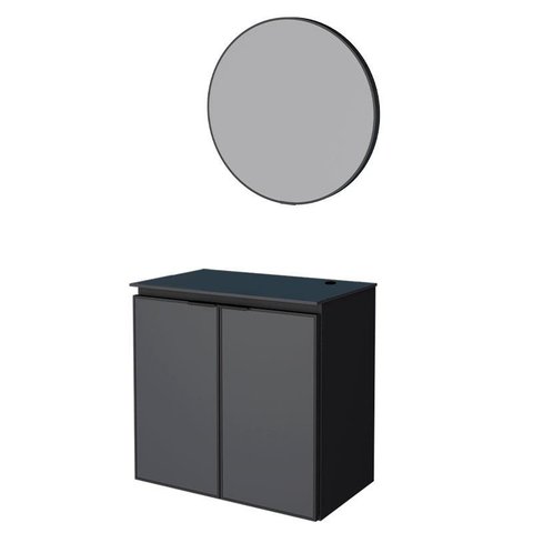 Conjunto Banheiro Aço Gabinete Umbu 60 Tampo Vidro Com Espelho Luna Cozimax Preto