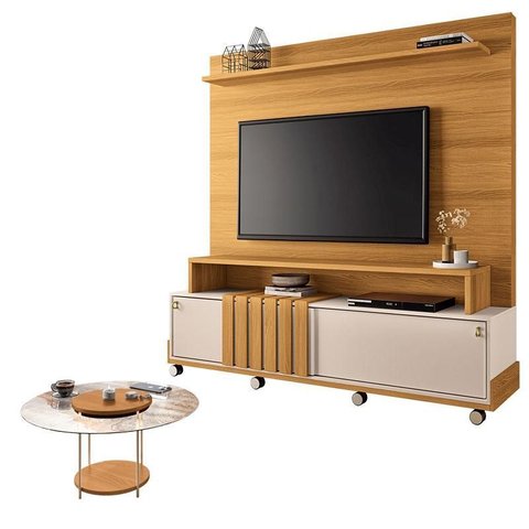 Estante Home Theater Bold Off White Cinamomo e Mesa de Centro Sky com Tampo de Vidro Cinamomo – Hb M