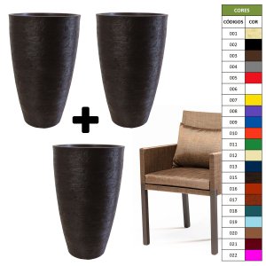 Kit 3 Vaso Planta 65x40 Oval Moderno Polietileno BGPLASTICOS MARROM CAFE 003
