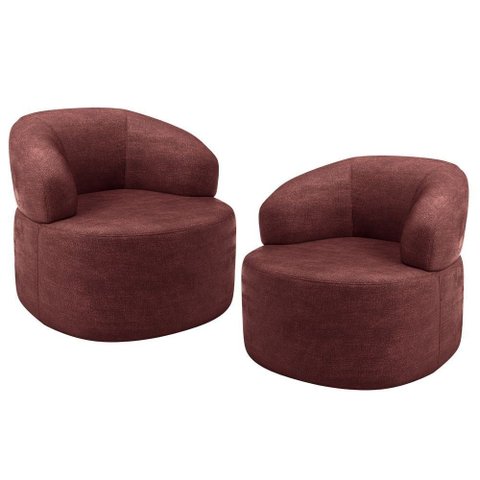 Kit 02 Poltronas Giratória Orgânica para Sala de Estar Living Helena L02 Linho Bordô - Lyam Deco