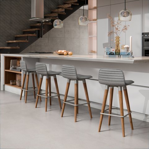 4 Meia Banquetas Línea P/ Cozinha Gourmet em Linho Cinza