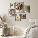 Ver imagem 1 de Composição 6 Quadros Decorativos Bege Marrom e Dourado:madeira Branca