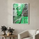Ver imagem 2 de Quadro Decorativo Buda Verde - 70x50cm:moldura Branca