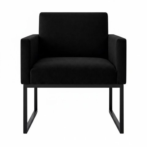 1 Poltrona para Recepção Lina com Base de Ferro Preto Resistente Preto